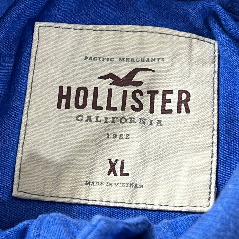 Hollister Mens Blue Short Sleeve Polo Shirt XL Embroidered Seagull Logo Cotton